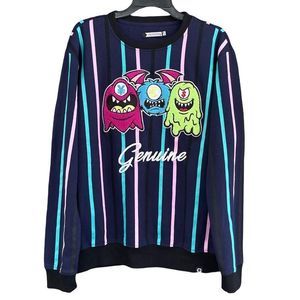GENUINE Currency Streetwear Sweatshirt Blue Striped Size Large
